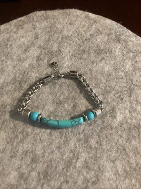 Silver Chain Bracelet with Turquoise Beads